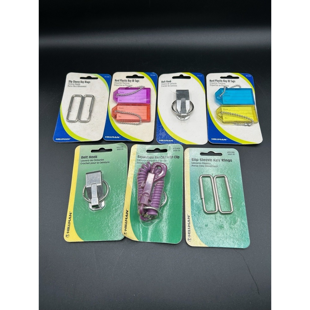 Lot 7 Hillman Key Accessories Key Rings, ID Tags, Belt Hooks & Coil Clip